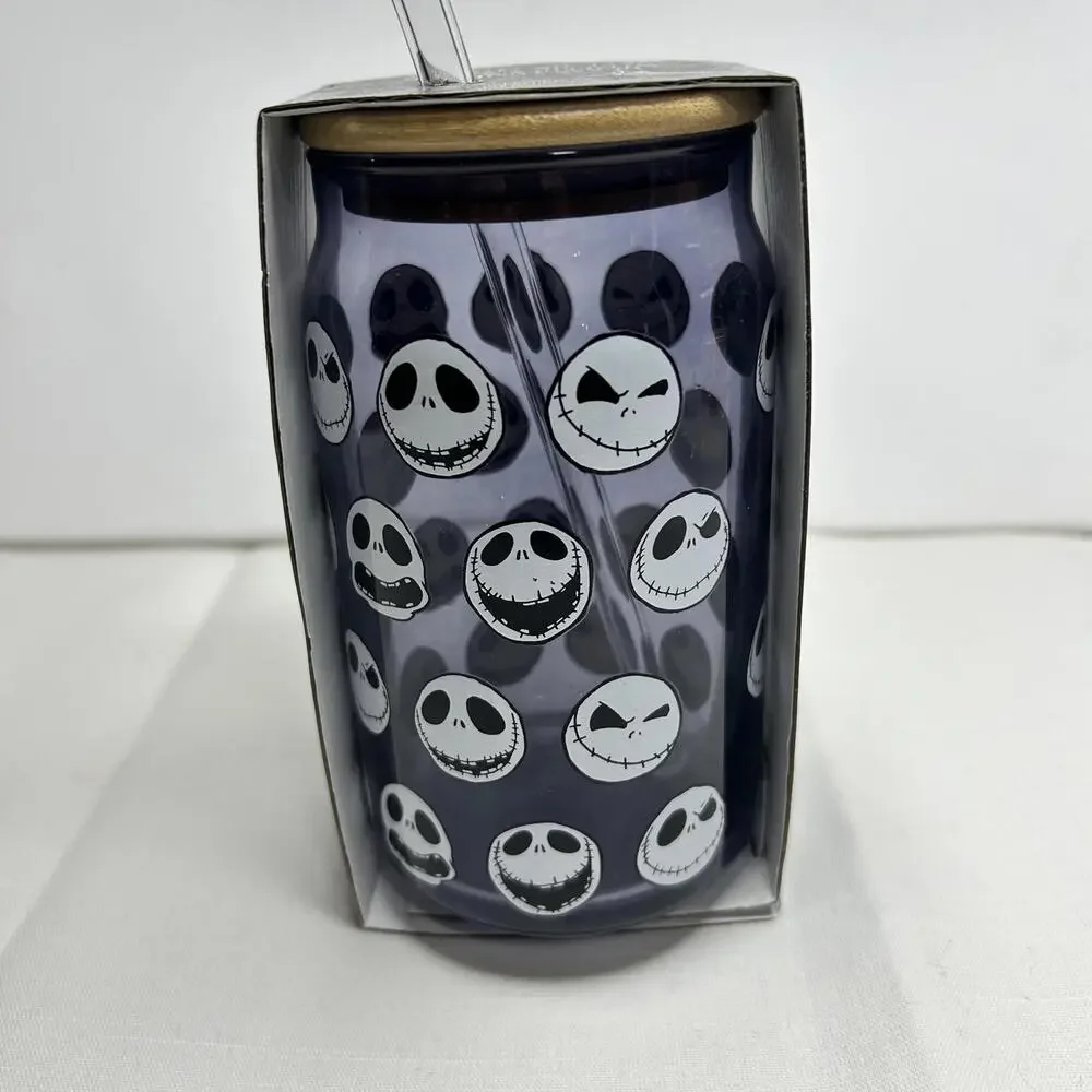The Nightmare Before Christmas Glass Tumbler with‎ Lid & Straw 16 oz